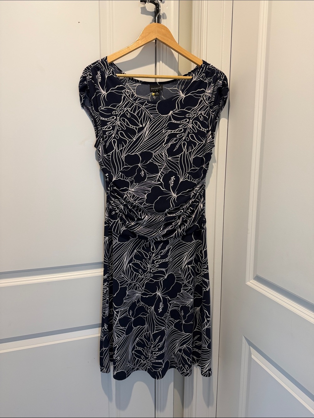 Enfocus Studio Navy and White Floral Midi Dress